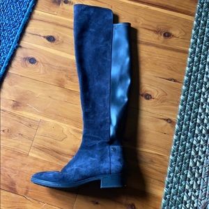 Navy blue suede over the knee boots